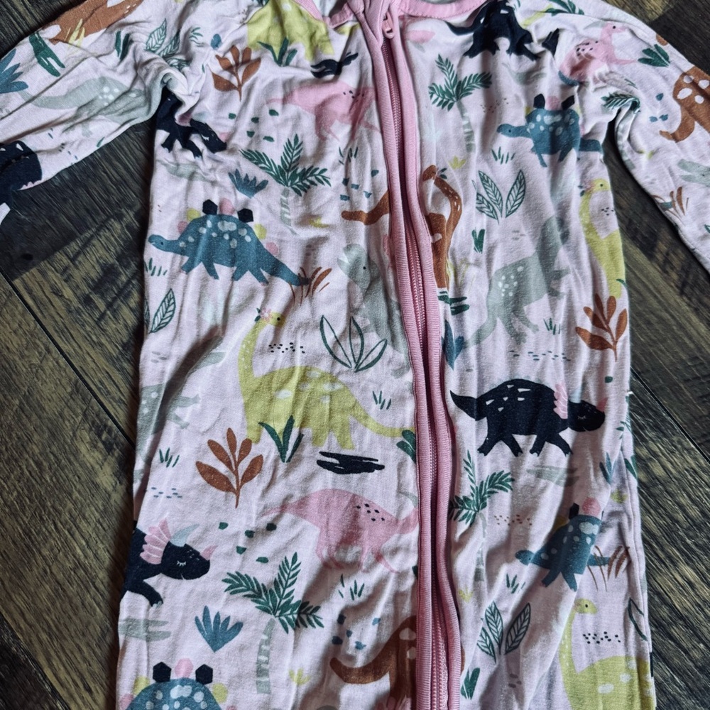 Little Sleepies Pink Floral and Green Dino Zip One-Piece Pajama - Picture 6 of 9
